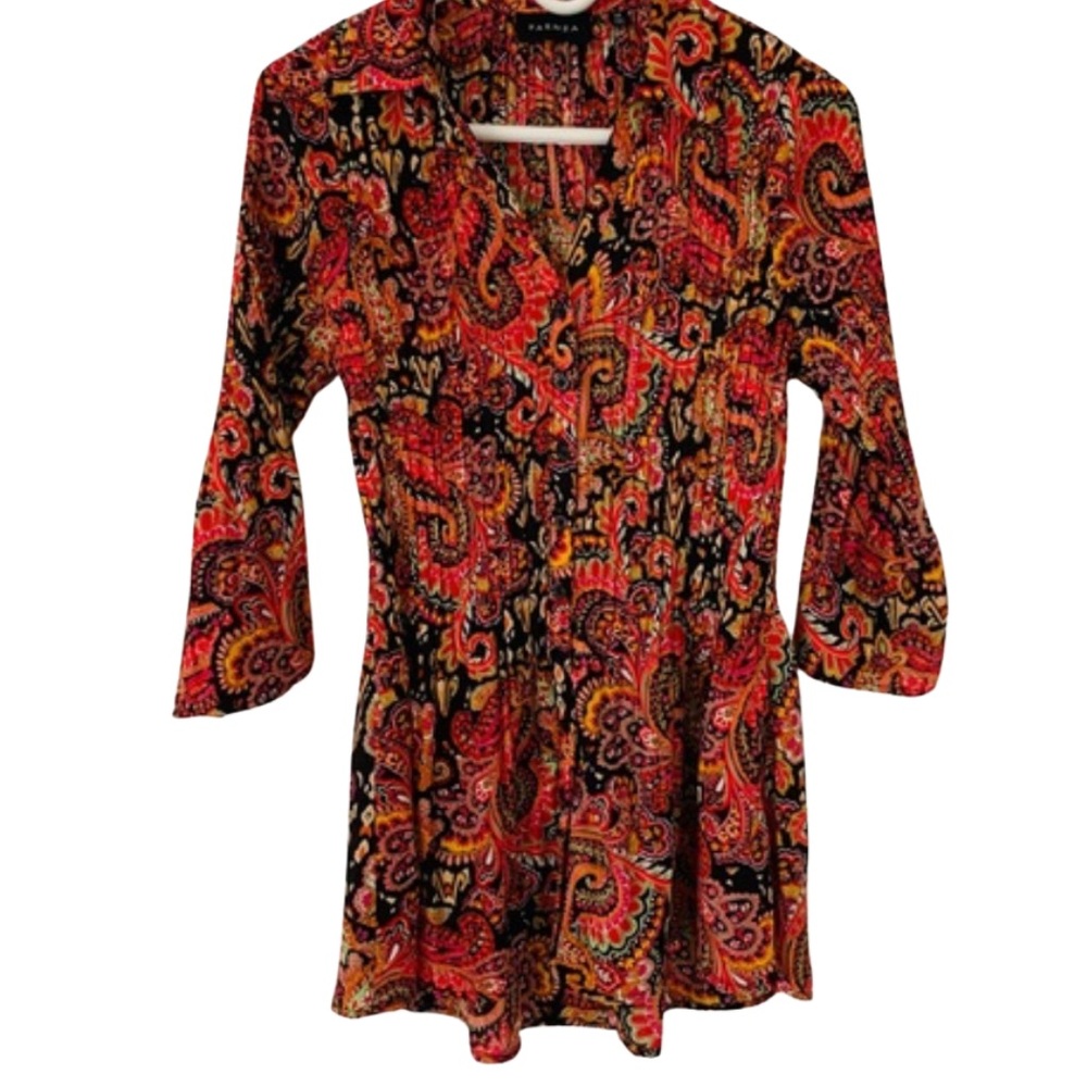 Faenza Pleated Flutter Sleeve Button Down Blouse | Italian Paisley | NWT | 1X
